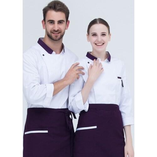 2018 Long Sleeve Chef Uniform Stand Collar White Chef Jacket In Restaurant Black Cook Jacket for Man and Women B-6485