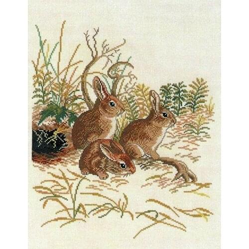Top Manufacturer Embroidery Three Rabbits Cross Stitch Patterns Beginner with 100% Cotton Floss & Free Shipping for Wall Decor