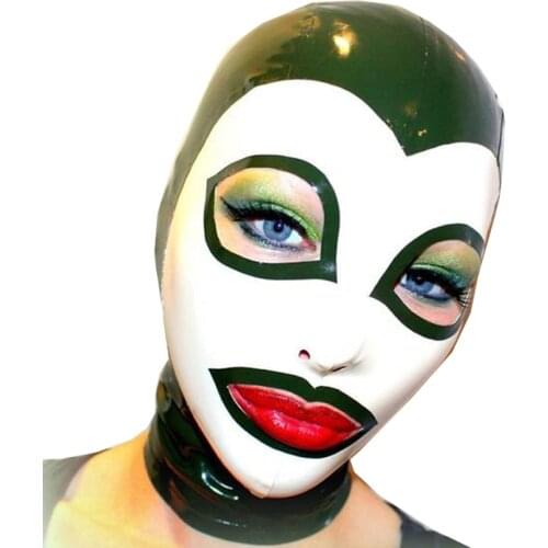 Sexy Natural Latex Mask Black And White Face Hood Handmade RLM157