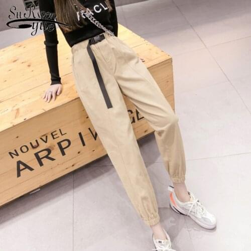 Fashion Autumn Pants Women Casual High Waist Pants Female Loose Streetwear with Pockets Solid Slim Lady Clothing 8518