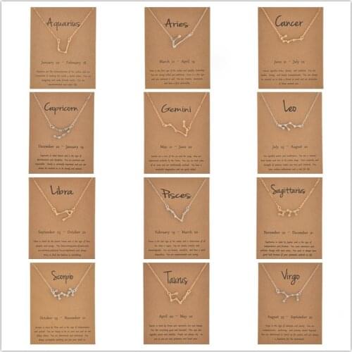 12pcs Fashion Jewelry Zodiac Crystal Star Sign 12 constellation Pendant Necklace For Women