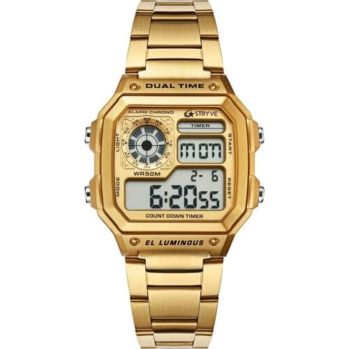 Stryve Men Sports Watches Count Down Waterproof Swim Stainless Steel Fashion Digital Wristwatches Male Clock Relogio Masculino