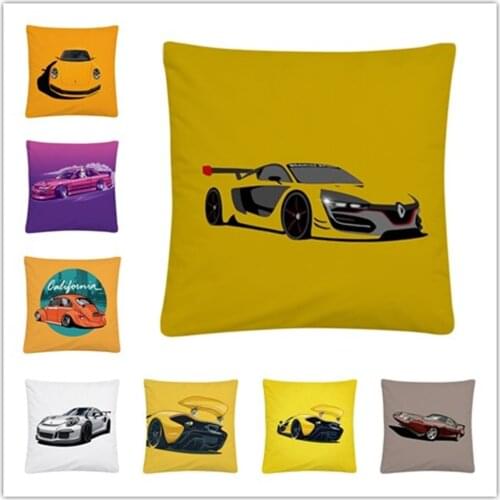 Sports Car Cartoon Pattern Soft Short Plush Cushion Cover Pillow Case for Home Sofa Car Decor Pillowcase 45X45cm