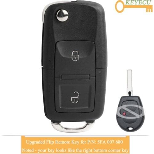 KEYECU Upgraded Flip Remote Key for Volkswagen Bora Polo Golf Passat Lupo, Fob 2 Buttons - 433MHz - ID48 Chip - P/N: 5FA 007 680