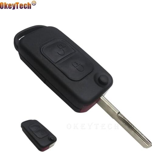 OkeyTech Switchblade Flip Folding Auto Car Remote Key Fob Case 2 Buttons Uncut Blank Blade For Mercedes Benz SLK E113 A C E W168