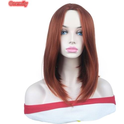 Onemily Long Straight Auburn Bob Middle Parting Wig Daily Use Heat Friendly Realistic Natural Synthetic Wigs for Women