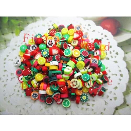 Wholesale 100Pcs Mixed Style Color Polymer Clay Crafts Fruit Slice Beads Scrapbooking Beads Clay Decoration 10mm B00419