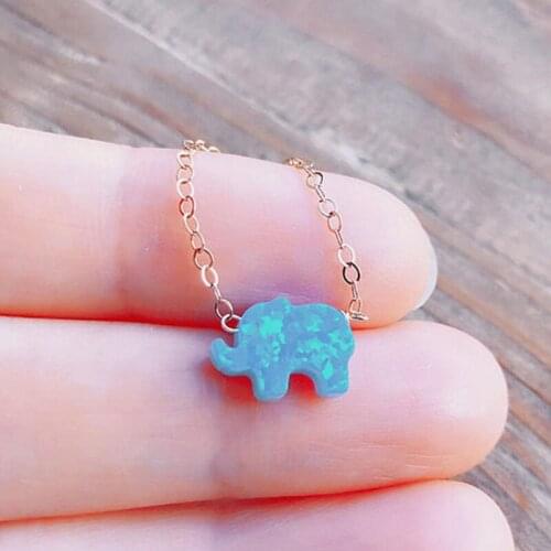 Silver Color Opal Charm Necklace, Elephant Opal Necklace, Silver Elephant Necklace XL1121