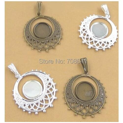 Blank 10mm Inner Round Bezel Bases Filigree Flower CABs Cabochons Pendant Settings DIY Findings Clothing Accessories