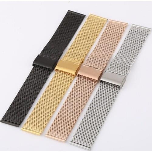 Newest Fashion 12-22mm Milanese Watchband Universal Stainless Steel Metal Watch Band Strap Bracelet Silver Black Rose Gold