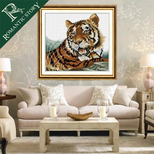 Romantic Story Chinese Style Tiger King Painting Home Decoration Cross Stitch Needlework DMC Cross-Stitch For Embroidery Kits
