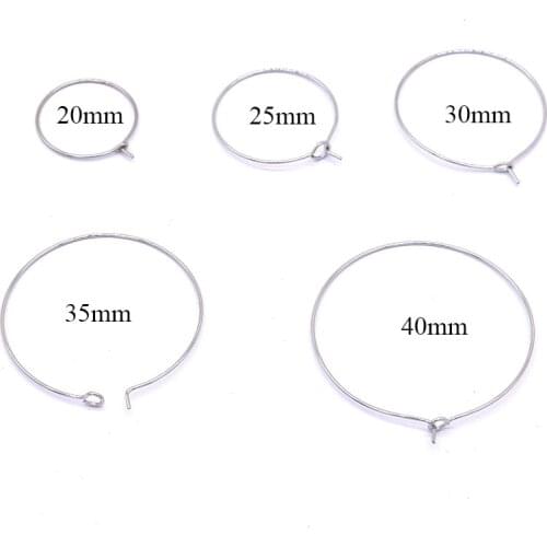 50pcs Stainless Steel Hypoallergenic 20 25 30 35 40MM Round Circle Wire Earring Hoops Findings for DIY Earring Jewelry Making