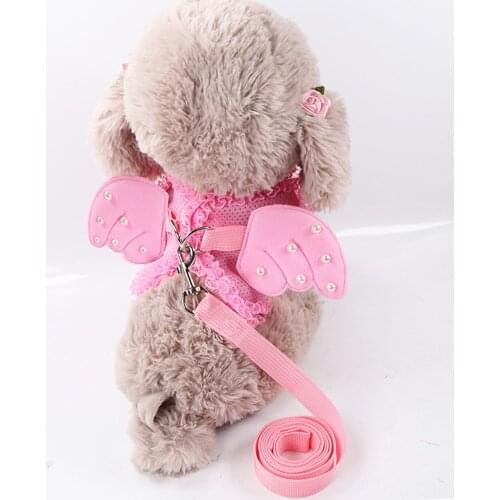 OIMG Angle Wings Dog Harness and Leash Set Beading Cute Small Dogs Vest Princess Dog Lead Leash Set Pet Cat Harness Rope