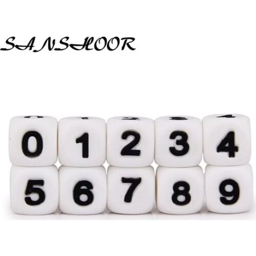 SANSHOOR BPA Free Silicone Number Digital Beads For Baby Teething Pacifier Clip Toys and Diy Bracelet Food Grade 50Pcs/lot