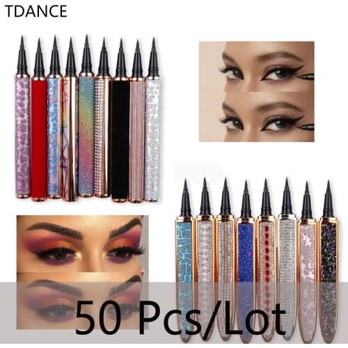 TDANCE 50Pcs/Lot Magic Self-Adhesive Eyeliner Pen Glue-Free Magnetic-Free for Eyelashes Waterproof No Blooming Eye Liner Pencil