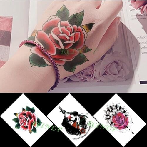 Waterproof Temporary Tattoo Sticker Rose Flower Couple Kissing Stickers In Hand Flash Tatto Fake Tatoo for Men Women 3 Pcs