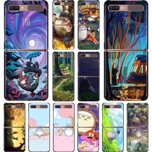 Protective guscio Case For Samsung Galaxy Z Flip 3 5G Folding Shell Black Hard Cover Bumper Totoro Lovely