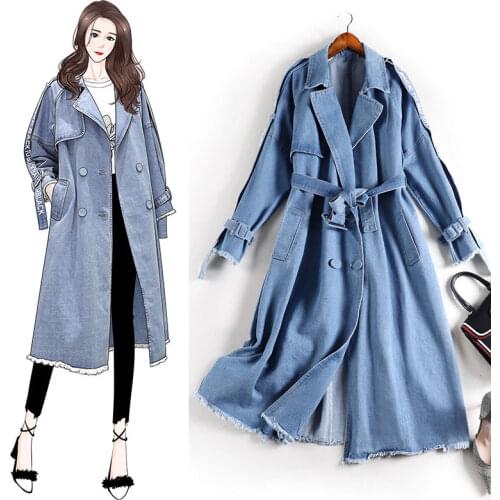 Large Size Temperament Denim Windbreaker Early Autumn 2020 New Style Length Trench Coat Casacos Feminino Manteau Femme 8836