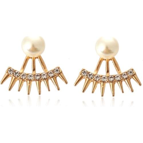 Double Sided Earrings Gold Color Rhinestones Earrings For Women Simulated Pearls Pendientes Earring Fashion Jewelry Party Gift