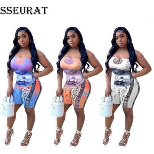 SSEURAT Print Rompers Womens Bodysuits Streetwear Off Shoulder Skinny Sport Playsuit Streetwear Strapless Club Outfits 2021