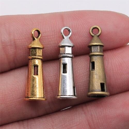 10pcs Charms Hollow 3D Lighthouse 25x8mm Antique Making Pendant Fit DIY Handmade For Jewelry Making