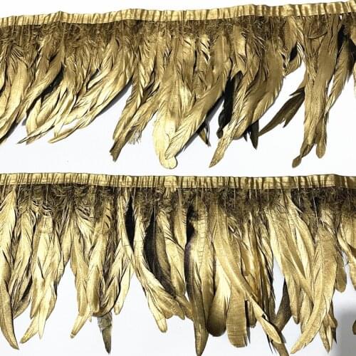 2 Meters Spray Gold Rooster Tail Coque Feather Trim Ribbon Pheasant Feathers for Crafts Trimmings Sewing Plume Decoration Plumas