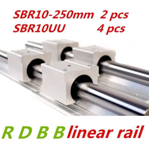 2 pcs SBR10 250mm linear rail diameter 10mm Round Linear Guide Support Rails with 4 pcs of SBR10UU