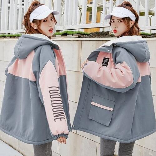 2020 winter real shot plus velvet thick coat womens new student tooling anti-lamb wool coat hooded cotton coat