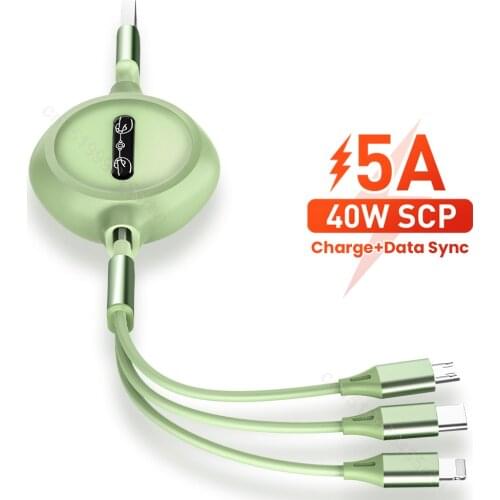 3in1 Retractable USB Type C Micro USB Cable 5A 40W Fast Supercharge Cable for Huawei iPhone 12 11 3in1 2in1 Charger Data Cable