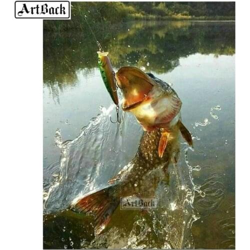 5d diamond painting fishing pattern cross stitch full square / round resin diamond mosaic animal canvas art