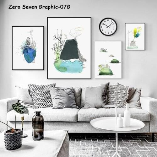 Abstract Watercolor Heart Mountain Bird Canvas Painting Poster And Print Bedroom Picture Art Wall Home Decoration