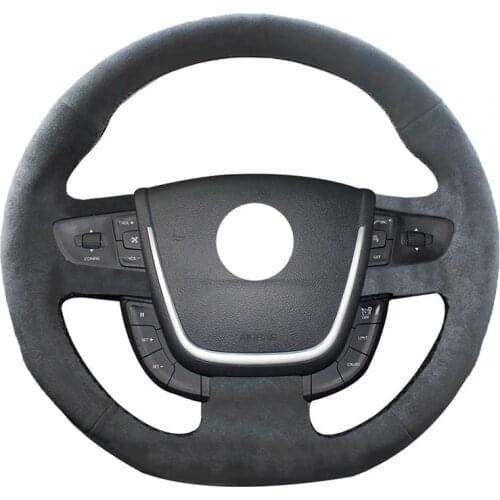 Auto Black Alcantara Leather Suede Hand-Stitched Car Steering Wheel Cover for Peugeot 508