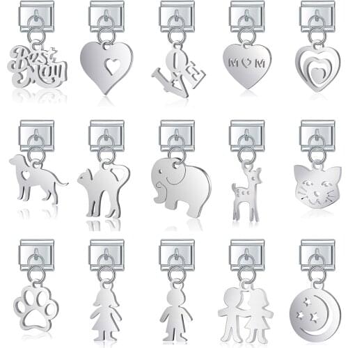 Hapiship Top Original Daisy Love Heart Animal Star Flower High-end Charm Fit 9mm Bracelet Stainless Steel Jewelry Making DJ373