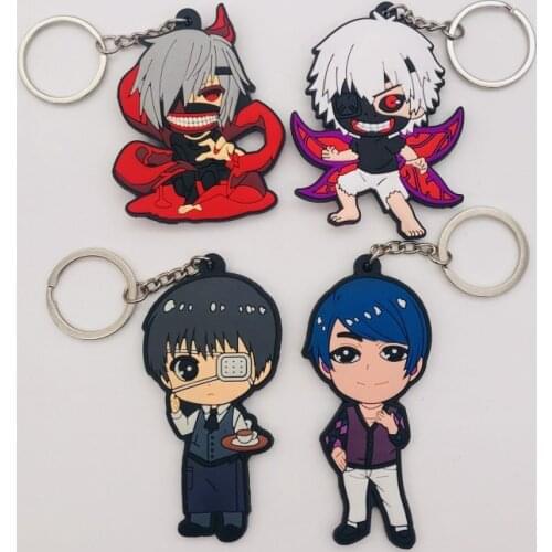 Anime Character Tokyo Ghoul Keychain PVC Double Side Key Ring Japan Cartoon Figure Key Chain Charms Kids Key Holder Trinket Gift