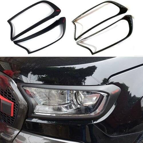 Carbon Fiber Color/Matte Black Headlight Cover Lamp Hoods For Ford Ranger 2015-2019 4X4 Decorative Head Lamp Car Body Parts Auto