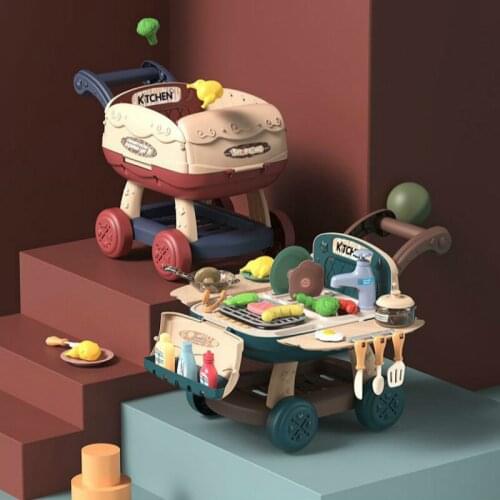 Childrens Barbecue Cart Toy Girl Kitchen Supermarket Hand Cart Baby Pretend Play Toy Gift Simulation Kitchen Toys for Children