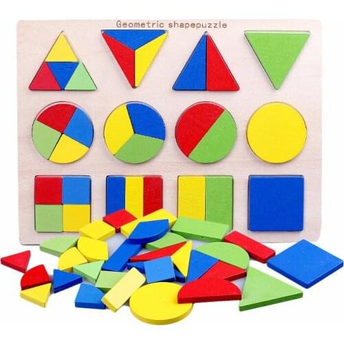 Kids educational toys Cognitive matching of shape Geometric 3d puzzle Montessori wood toy jigsaw puzzle middle divide baby gift