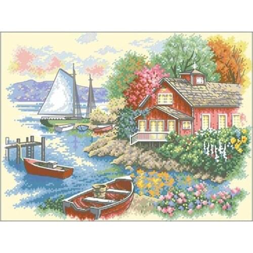 Lake house scenery patterns counted 11CT 14CT 18CT Cross Stitch Set DIY Cross-stitch Kits Embroidery Needlework Home Decor