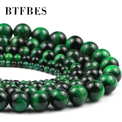 BTFBES Natural Stone Green Tiger Eye Round Loose Beads For Jewelry Making 4 6 8 10 12mm DIY Bracelets Accessories 15'' Strands