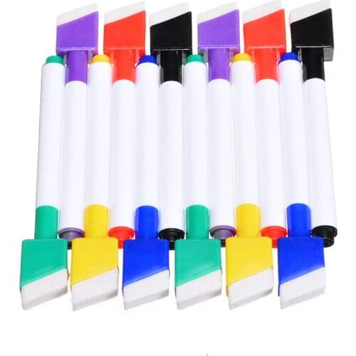 12pcs 6 colors Easy Wipe Dry Wipe Markers Erasable Magnetic Colour Whiteboard Marker Pen Office School Art Marker Colorful Ink
