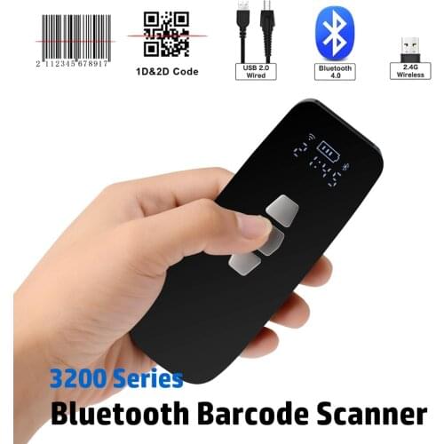Mini 1D/2D Bluetooth Barcode Scanner, 3-in-1 Bluetooth & 2.4G Wireless & USB Wired Potable Barcode Reader Windows/Android