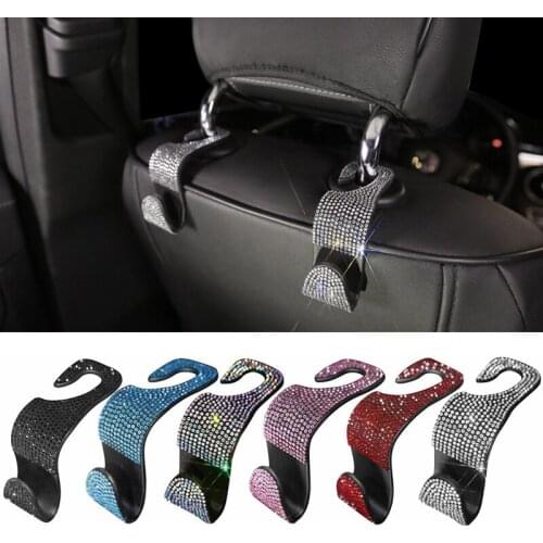 Multi-functional Diamond Rhinestones Auto Car Seat Headrest Hanger Bag Hook Holder for Bag Purse Grocery Storage Fastener Clip