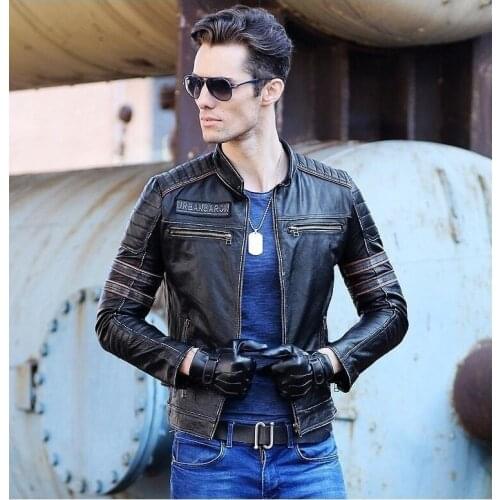 DHL Free shipping.Brand clothing men skull leather Jacketsmens top genuine Leather biker jacket.motorcycle homme Fitness