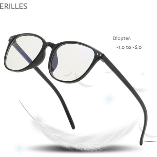 New Mini Nail Round Frame Myopic Glasses Men Blue Film Plating Eyeglasses With Diopter Prescription Student Shortsighted Eyewear