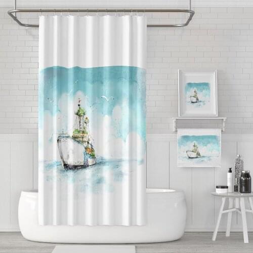 Custom Made Shower Curtain Bathroom Curtain Partition 1.2/1.5/1.8/2x1.8m 1.5x2m 1.8x2m 2x2m 2.4x2m Vessel Sea White ins