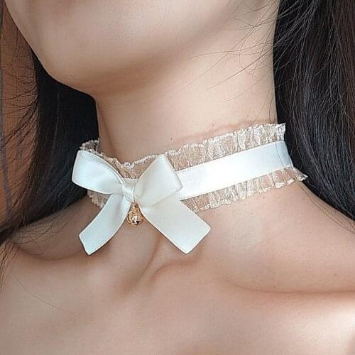 New Lace Collar Black Bells Bow Necklace 2021 Black White Clavicle Choker INS Style Short Necklace for Women Jewelry Wholesale