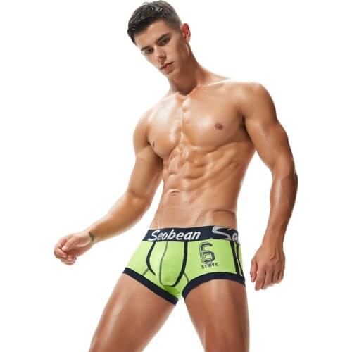 SEOBEAN New Mens Underwear Printing Low-Waist Sports Shorts Comfortable Breathable Cotton Boxers