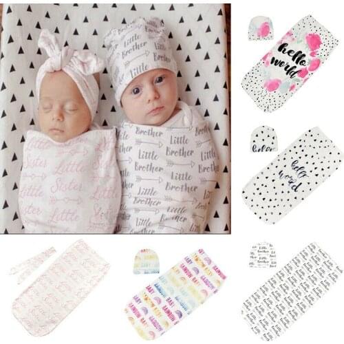 Newborn Baby Cotton Swaddle Floral Blanket Infant Sleeping Bag Swaddle Wrap+Hat Warm Covers 2pcs