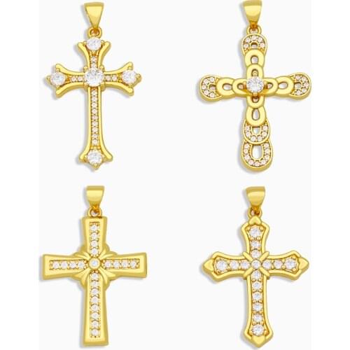 OCESRIO CZ Stone Gold Cross Necklace Charms for Jewelry Making Small Religious Pendant Charms for Jewelry Wholesale pdta219