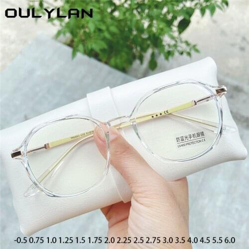 Oulylan Finished Myopia Glasses Frame Anti Blue Light Blocking Eyeglasses Metal Frames Women Men -0.5 0.75 1.25 1.5 2.25 5.5 6